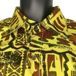 (XL) Lime Green And Brown Tribal Print Men Collar Shirts - Image 2