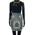 (Large) Light Blue And Light Brown Africa Print Women Mini Skirt - Image 2