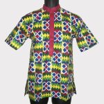 (Small) Ghana Print Men Shirts With Pink Embroidery Detail