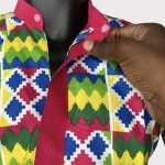 (Small) Ghana Print Men Shirts With Pink Embroidery Detail - Image 3