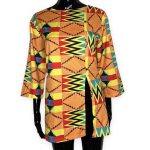 (Small) Orange Light Weight Ghana Print Blouse With Side Slit - Image 2