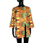 (Small) Orange Light Weight Ghana Print Blouse With Side Slit