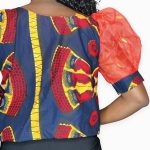 Puffy Sleeve African Print Women Blue and Red Blouse With Scarf - Image 3