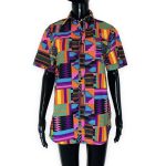 (Small) Bright Multi- Colored Women African Print/ Kente Print Collar Shirt - Image 2