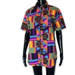 (Small) Bright Multi- Colored Women African Print/ Kente Print Collar Shirt