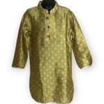 (Size-8) Boys Silk Mid East Style Green And Yellow Caftan Shirt