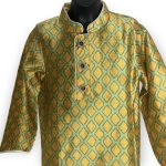 (Size-8) Boys Silk Mid East Style Green And Yellow Caftan Shirt - Image 2