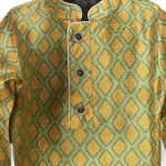(Size-8) Boys Silk Mid East Style Green And Yellow Caftan Shirt - Image 3