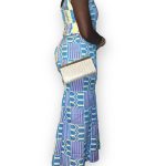 (L/XL) Authentic Kente Fabric Women Blue, Yellow, and Pink Blouse And Skirt - Image 3