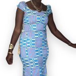(L/XL) Authentic Kente Fabric Women Blue, Yellow, and Pink Blouse And Skirt - Image 2
