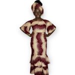 (Large) West African Traditional Maroon and Beige Blouse, Skirt, and Scarf