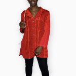 (2XL) Red Vintage Tribal Print Women Long Blouse - Image 2
