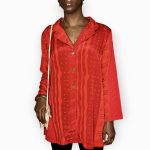 (2XL) Red Vintage Tribal Print Women Long Blouse - Image 3