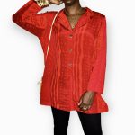 (2XL) Red Vintage Tribal Print Women Long Blouse