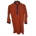 (Kids Large) African Boy Long Orange Top with Purple Embroidery Detail
