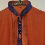 (Kids Large) African Boy Long Orange Top with Purple Embroidery Detail - Image 2
