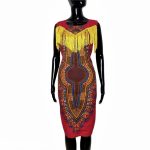(Large) Pink Below the Knee Dashiki African Dress w/ Yellow String Embroidery
