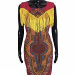 (Large) Pink Below the Knee Dashiki African Dress w/ Yellow String Embroidery - Image 2