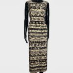 (Medium) Vintage Brown and Black Abstract Print Women MIDI Dress - Image 2