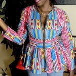 Ghana Print Blue, Pink And Multicolored Women Flair out Blouse