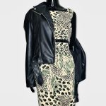 (Large) Green and Beige Vintage Leopard Print Stretchy Women Two Piece Blouse And Skirt - Image 7