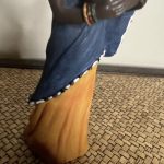 African Vintage 90’s Child with Basket Clay Statue - Image 4