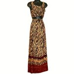 (Large) Tiger Print Brown Blouse and Long Skirt with Triangle Necklace