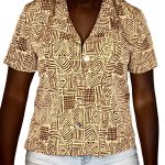 (Large) Vintage Light Brown Tribal Print Women Collar Shirt - Image 3