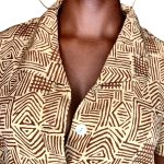 (Large) Vintage Light Brown Tribal Print Women Collar Shirt - Image 4