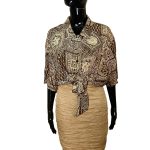 (One Size) Silk Brown and Beige Women Collar Shirt - Image 3