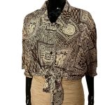 (One Size) Silk Brown and Beige Women Collar Shirt - Image 4