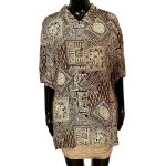 (One Size) Silk Brown and Beige Women Collar Shirt