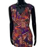 (Medium) Vintage Women Multicolored Abstract Print Sleeveless Shirt