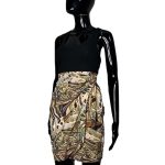 (Medium) Vintage Green Leafy Print Women Short Wrapper Skirt