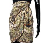 (Medium) Vintage Green Leafy Print Women Short Wrapper Skirt - Image 2
