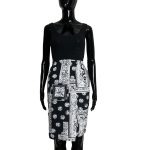 (Medium) Vintage Black and White High Waist Floral Print Short Wrapper Skirt