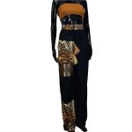 (Small) Black Vintage Brown Colored Tribal Print Wide Leg Pants