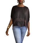 (One Size) Black Women Caftan Blouse with Border Beading