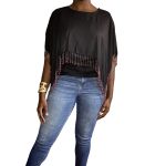 (One Size) Black Women Caftan Blouse with Border Beading - Image 2