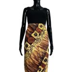 (3XL) Yellow and Brown Tribal Print Drawstring Women Skirt