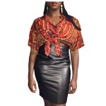 Maroon and Bronze Vintage Tribal Print Women Collar Shirt - Image 3