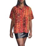 Maroon and Bronze Vintage Tribal Print Women Collar Shirt