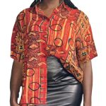 Maroon and Bronze Vintage Tribal Print Women Collar Shirt - Image 2