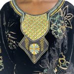 (Large) Black Velvet Women Caftan Butterfly Blouse with Rhinestones - Image 4