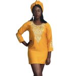 (Large) Burnt Orange African Caftan with Gold Embroidery Plus a Head Scarf