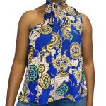 (Large) Shoulder-less African Print Women Loose Fit Blouse with Tie