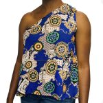 (Large) Shoulder-less African Print Women Loose Fit Blouse with Tie - Image 2