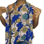 (Large) Shoulder-less African Print Women Loose Fit Blouse with Tie - Image 3