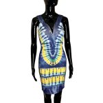 African Women Dashiki Blue and Yellow Stretchy Dress