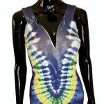 African Women Dashiki Blue and Yellow Stretchy Dress - Image 2